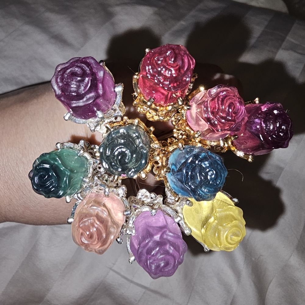 14.5 cm, Fluorite Roses, Silver or Gold Tone Stems, priced per piece
